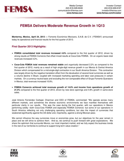 Thumbnail Fomento Económico Mexicano (FEMSA) Quarterly Report 2013-q1