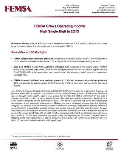 Thumbnail Fomento Económico Mexicano (FEMSA) Quarterly Report 2013-q2