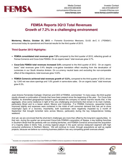 Thumbnail Fomento Económico Mexicano (FEMSA) Quarterly Report 2013-q3