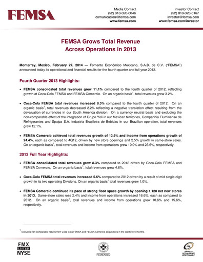 Thumbnail Fomento Económico Mexicano (FEMSA) Quarterly Report 2013-q4