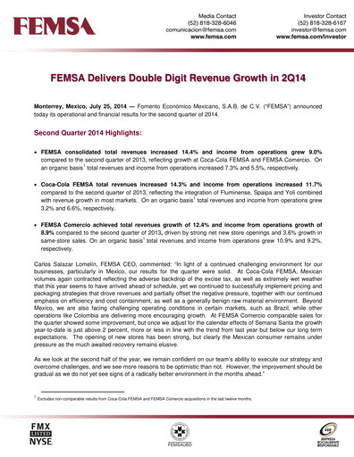 Thumbnail Fomento Económico Mexicano (FEMSA) Quarterly Report 2014-q2