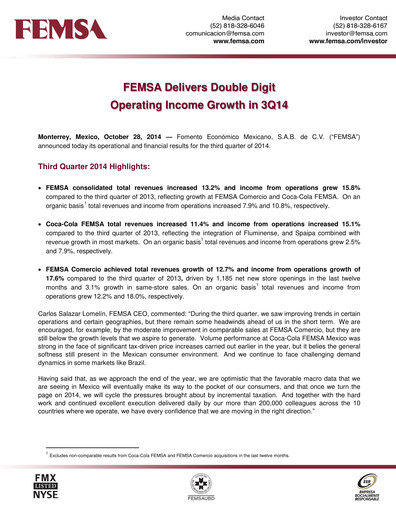 Thumbnail Fomento Económico Mexicano (FEMSA) Quarterly Report 2014-q3