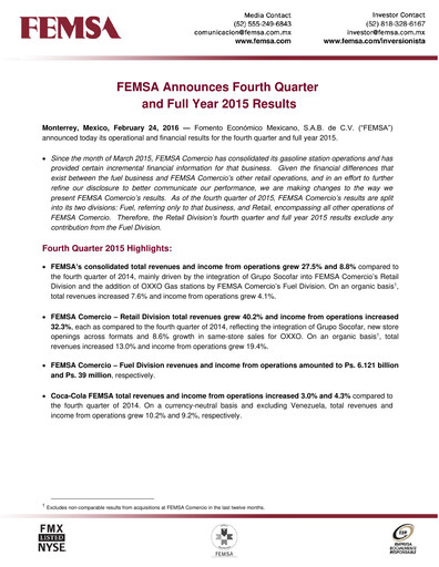 Thumbnail Fomento Económico Mexicano (FEMSA) Quarterly Report 2015-q4