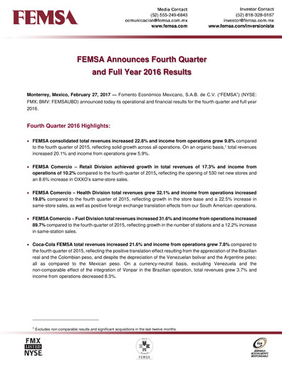 Thumbnail Fomento Económico Mexicano (FEMSA) Quarterly Report 2016-q4