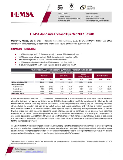 Thumbnail Fomento Económico Mexicano (FEMSA) Quarterly Report 2017-q2