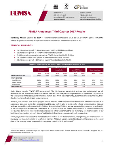 Thumbnail Fomento Económico Mexicano (FEMSA) Quarterly Report 2017-q3