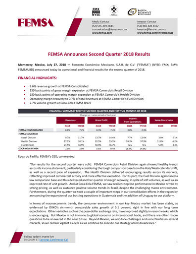 Thumbnail Fomento Económico Mexicano (FEMSA) Quarterly Report 2018-q2