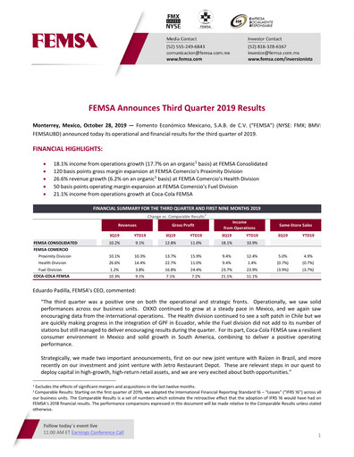 Thumbnail Fomento Económico Mexicano (FEMSA) Quarterly Report 2019-q3