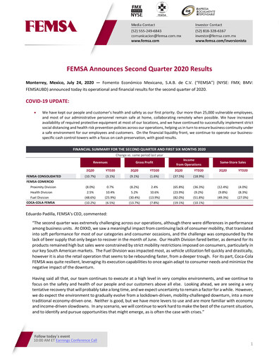 Thumbnail Fomento Económico Mexicano (FEMSA) Quarterly Report 2020-q2