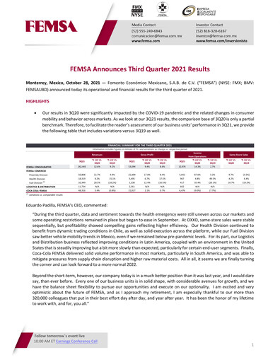 Thumbnail Fomento Económico Mexicano (FEMSA) Quarterly Report 2021-q3