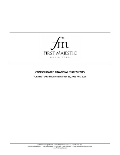 Thumbnail First Majestic Silver
 Financial Statement 2019