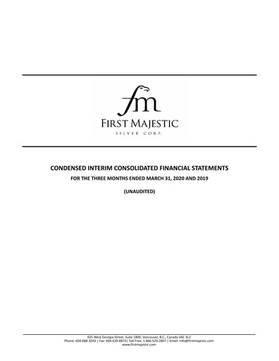 Thumbnail First Majestic Silver
 Quarterly Report 2020-q1