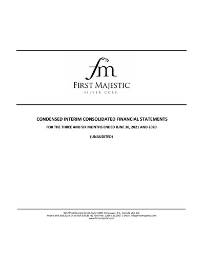 Thumbnail First Majestic Silver
 Quarterly Report 2021-q2