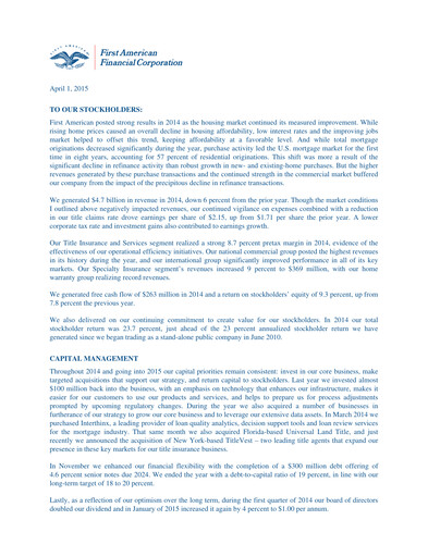 Vorschaubild First American Financial Corporation Jahresbericht 2014