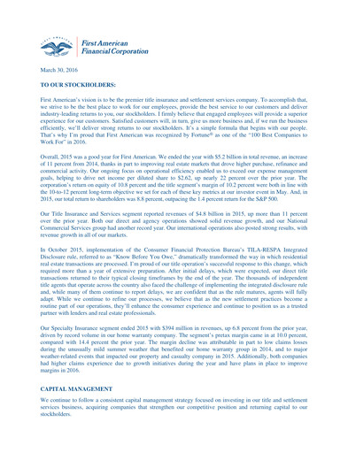 Vorschaubild First American Financial Corporation Jahresbericht 2015