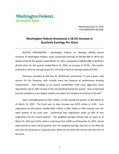 Vorschaubild WaFd Bank Quartalsbericht 2015-q2