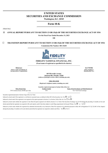 Thumbnail Fidelity National Financial
 Annual Report 2023