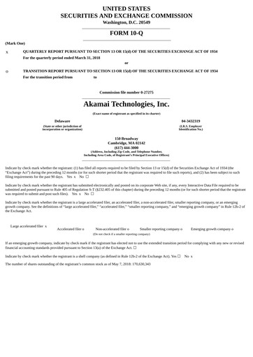 Miniature Akamai
 Rapport trimestriel 2018-q1