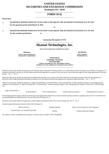 Miniature Akamai
 Rapport trimestriel 2019-q1