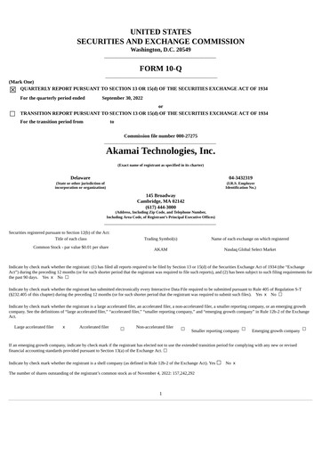 Miniature Akamai
 Rapport trimestriel 2022-q3