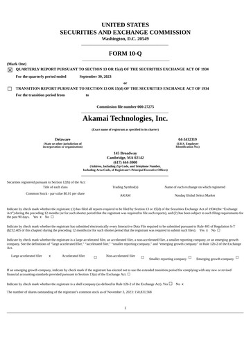 Miniature Akamai
 Rapport trimestriel 2023-q3