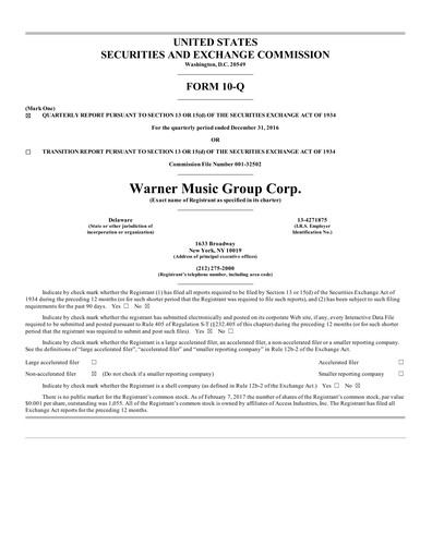 Thumbnail Warner Music Group
 Quarterly Report 2017-q1
