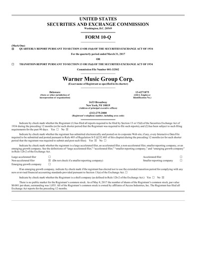 Thumbnail Warner Music Group
 Quarterly Report 2017-q2