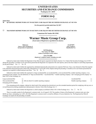 Thumbnail Warner Music Group
 Quarterly Report 2017-q3