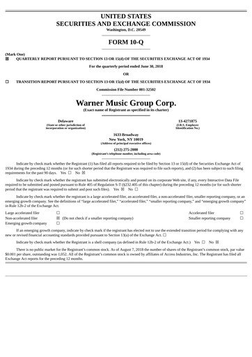 Thumbnail Warner Music Group
 Quarterly Report 2018-q3