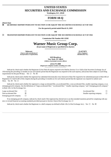 Thumbnail Warner Music Group
 Quarterly Report 2019-q2