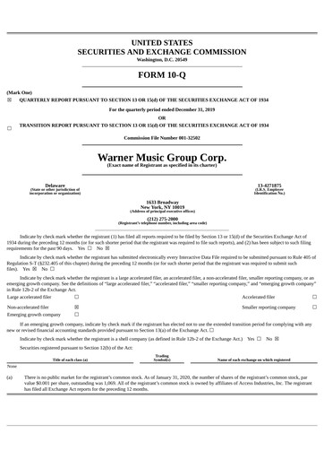 Thumbnail Warner Music Group
 Quarterly Report 2020-q1