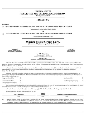Thumbnail Warner Music Group
 Quarterly Report 2020-q2