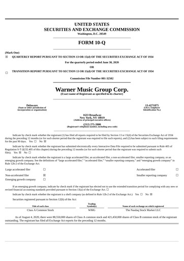Thumbnail Warner Music Group
 Quarterly Report 2020-q3