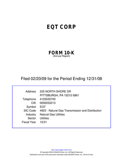 Thumbnail EQT Corporation
 Annual Report 2008