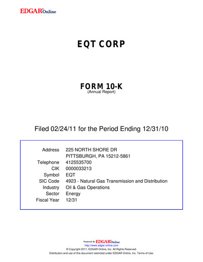Thumbnail EQT Corporation
 Annual Report 2010