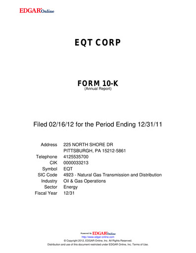 Thumbnail EQT Corporation
 Annual Report 2011