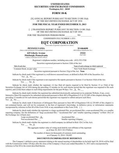 Thumbnail EQT Corporation
 Annual Report 2013