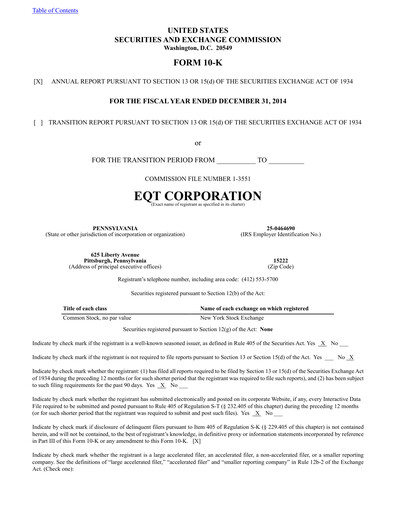 Thumbnail EQT Corporation
 Annual Report 2014