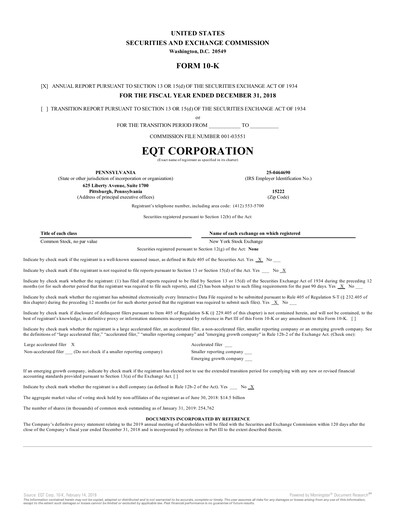 Thumbnail EQT Corporation
 Annual Report 2018
