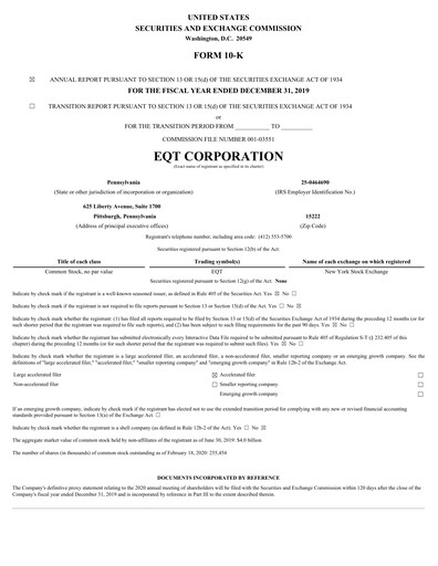 Thumbnail EQT Corporation
 Annual Report 2019