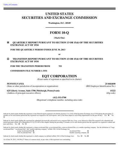 Thumbnail EQT Corporation
 Quarterly Report 2013-q2