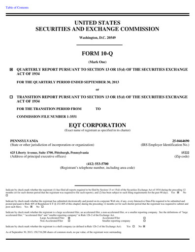 Thumbnail EQT Corporation
 Quarterly Report 2013-q3