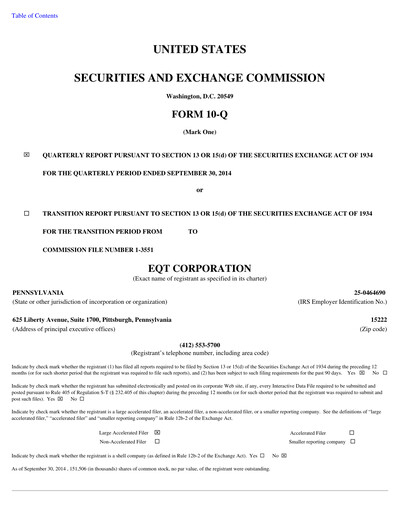 Thumbnail EQT Corporation
 Quarterly Report 2014-q3