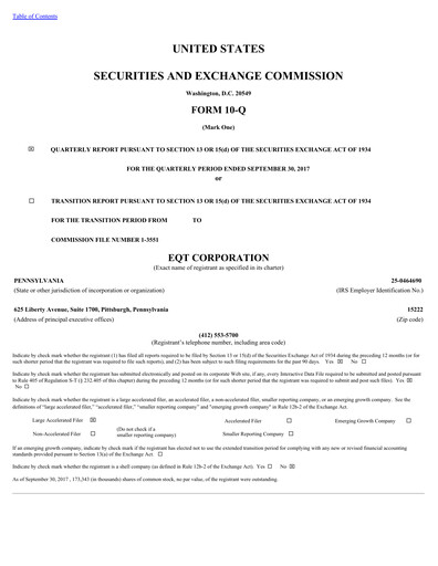 Thumbnail EQT Corporation
 Quarterly Report 2017-q3