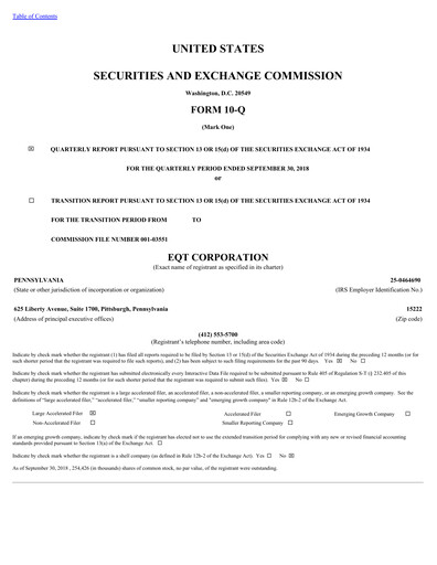 Thumbnail EQT Corporation
 Quarterly Report 2018-q3