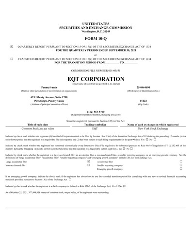 Thumbnail EQT Corporation
 Quarterly Report 2021-q3