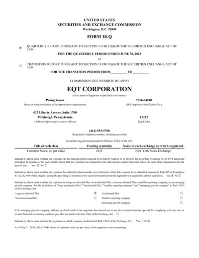 Miniature EQT Corporation
 Rapport trimestriel 2023-q2
