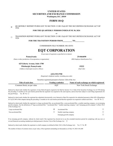 Miniature EQT Corporation
 Rapport trimestriel 2024-q2