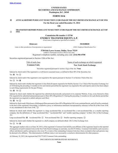 Thumbnail Energy Transfer LP
 Annual Report 2014