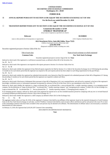 Thumbnail Energy Transfer LP
 Annual Report 2018